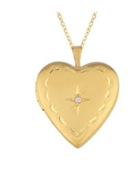 Gold over silver 0.01ct White Diamonds Heart Shaped Locket w/ one diamond Necklace (G-H, SI1-SI2)