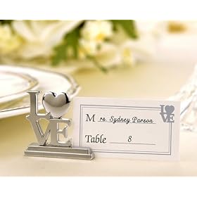 Silver LOVE Place Card Holders with Matching Place Cards (Set of 4)