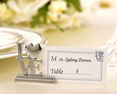 Silver LOVE Place Card Holders with Matching Place Cards (Set of 4)
