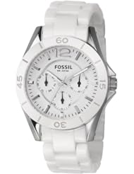 Fossil Womens CE1002 White Ceramic Bracelet White Analog Dial Multifunction Watch