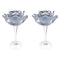 2 Pc Glass Rose Votive Holders - Silver/ White