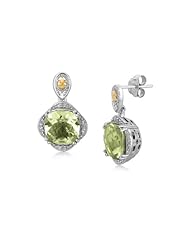 18K Yellow Gold and Sterling Silver Green Amethyst and Diamond Earrings