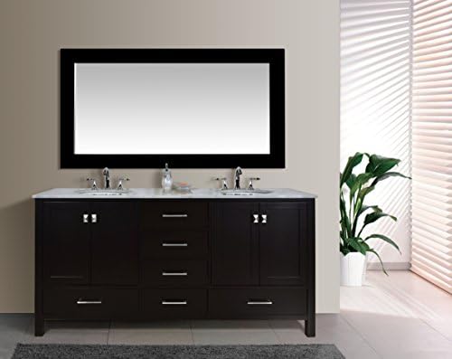Stufurhome GM-6412-72ES-CR-M71 72-Inch Malibu Espresso Double Sink Bathroom Vanity with 71-Inch Mirror