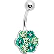 Green Peridot Floral Flowers Belly Ring