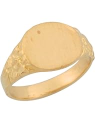 14k Yellow Gold Oval Signet Stylish Etched Band Designer Baby Ring