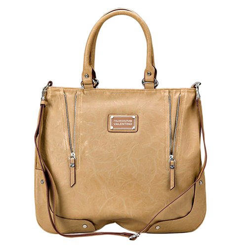 Valentino Khaki Italian Couture Large Zipper Handbag