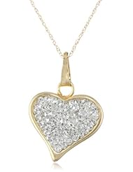 14k Italian Yellow Gold and Cubic Zirconia Heart Pendant Necklace, 18"