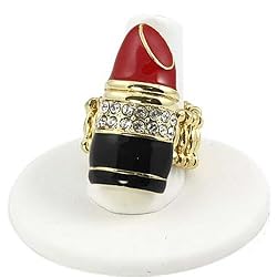 Goldtone Clear Rhinestone Lipstick Stretch Fashion Ring