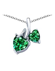 Original Star K (tm) 8mm and 6mm Heart Shape Simulated Emerald Double Hearts Pendant in 925 Sterling Silver