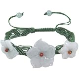Natural Grade A Jadeite Jade Orion's Belt Woven Silk Adjustable Thread Bracelet with Flowers
