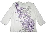 Alfred Dunner Silver Spring 3/4 Sleeve Lettuce Edge Floral Shirt
