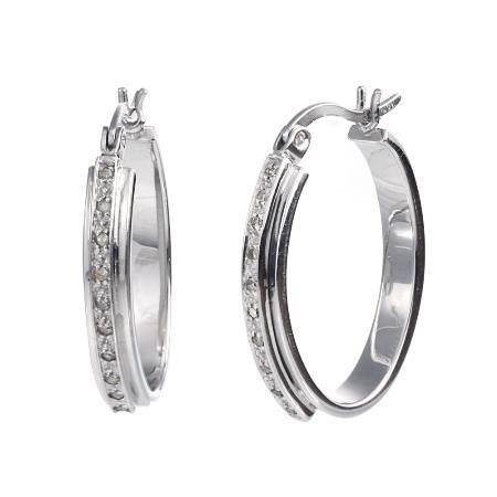 Diamond Hoop Earrings In Sterling Silver With 