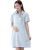 【TPGROWIN】 マタニティ ウェア ワンピース シャツ エレガント 森ガール 準備 産前 産後 外出着 妊婦服 コットン 全3色 (M, ブルー)