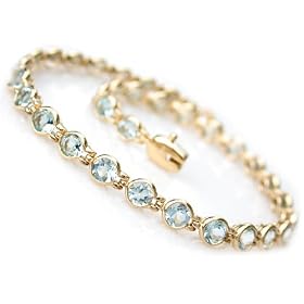 14k Gold Aquamarine Bracelet with Round Gemstones by  