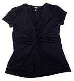 419h4DBqmmL. SL160  Nicole Miller New York Womens Black Knotted V neck Short Sleeved Shirt Size 2XLarge