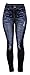 Enimay Women's Jean Look Leggings Tights Pants Floral Design Fashion Rips Ripped Black Approach One Size