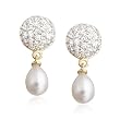 Yellow Gold Overlay Sterling Silver Freshwater Cultured Pearl & Pave Cubic Zirconia Earrings by Cheline