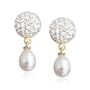 Yellow Gold Overlay Sterling Silver Freshwater Cultured Pearl & Pave Cubic Zirconia Earrings by Cheline