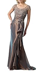 A-line Scoop Neck Short Sleeves Mermaid Dropped   Waistline Asymmetric Beaded Ruched Illusion  Keyhole Taffeta  Dress With Ruffles