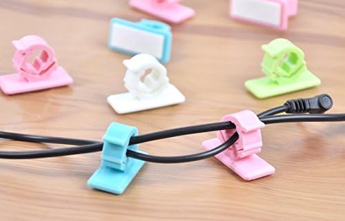 Able® 8pcs Cute Colorful Adhesive Backed Wire Adjust Cable Clips Clamps, Multi-function Use, Wall Sticky Hooks Hangers, Toothbrush Holder, Razor Holder, Cable Cord Winder, Note Paper Clip, Living Room/Bathroom/Kitchen/Office Use (Sticky)