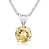 Sterling Silver 8mm Round Citrine Pendant with Light Rope Chain Necklace, 18"