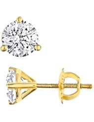0.66 Carat I-VS1 Natural Diamond 3-Prong Martini Set Stud Earrings 14k Yellow Gold