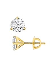 0.43 Carat F-SI1 Natural Diamond 3-Prong Martini Set Stud Earrings 14k Yellow Gold