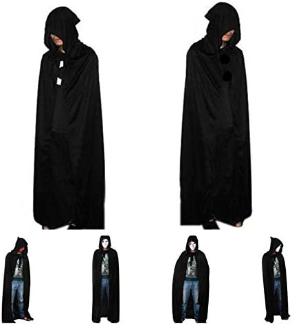 LoJe Hooded Cape Adult Unisex Long Cloak Black Halloween Costume
