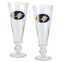 Golden State Warriors NBA 2pc Pilsner Glass Set with Basketball on stem - Oval Logo by Great American Products