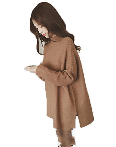 (フアングー)huanggu 緩いニット 長袖シャツ セーター コート 保温 トップス トレンディ 秋物 秋冬 ロング カジュアル 切り替えワンピース チュニック ニット レディース ニットワンピース