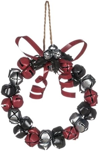 Red Silver and Black Jingle Bells Metal Wreath Christmas Ornament
