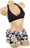 Juniors Trendy Summer Short Board Shorts Black White Floral Flower Beach Wear Swimsuit Coverup