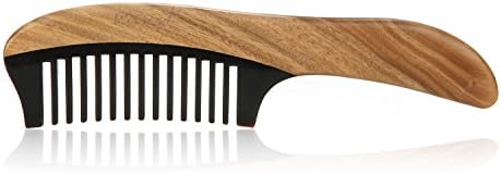 Karsd Hair Combs Handle Wide Tooth Comb Natural Black Ox Horn Comb & Green Sandal Wood Comb 7.5"