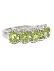 Sterling Silver Single Row Heart Peridot Diamond Ring (1/4cttw, I-J Color, I2-I3 Clarity), Size 7