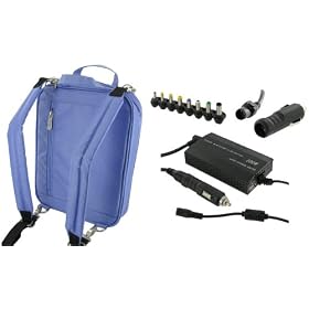rooCase Acer AOD250-1838 10.1-Inch Netbook Carrying Bag with AC and DC Adapter Charger Home / Car / Airplane -Multifunctional Messenger / Backpack - Blue