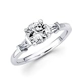 14k Gold Baguette Three Diamond Semi Mount Ring .3ct (G-H, SI1) - 2.0 Ct Center Stone Not Included