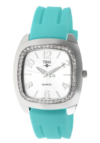 Trax Women's TR1740-WTQ Malibu Fun Turquoise Rubber White Dial Crystal Watch