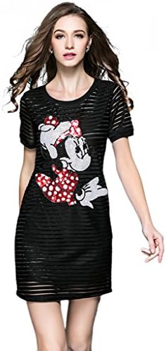 Gressa Women's Horizontal Stripes Sequin Cartoon Embroidered Casual Mini Dress US/8