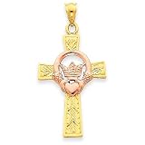 14k Two-Tone Gold Claddagh Cross Pendant