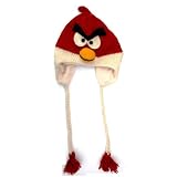 handmade clothing-Angry Birds RED Bird Costume Knit Aviator Beanie Cap Hat / Hand Made in Nepal