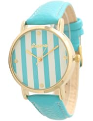 Geneva Leather Band Watch With Stylish Striped Face - Mint!