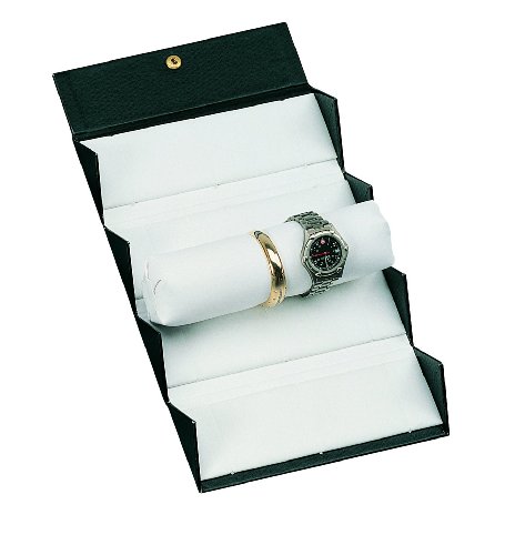 Optima Black Economy Watch and Bracelet Folding Box with White Leatherette Interior