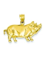 14K Yellow Gold Pot Belly Pig Charm Piggy Pendant