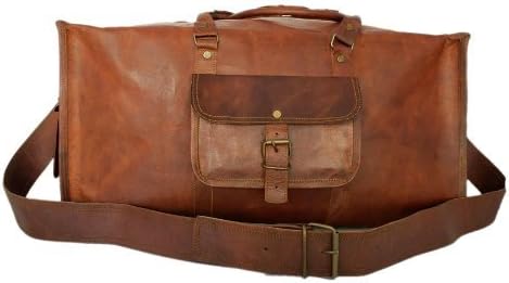 Chanasya 20-Inch Genuine Leather Square Travel Duffel Bag -Brown with free Chanasya microfiber cloth