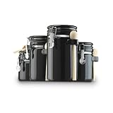 Anchor Home Collection 4-Piece Ceramic Canister Set with Clamp Top Lid and a Wood Spoon, Black Anchor Home Collection 4-Piece Ceramic Canister Set with Clamp Top Lid and a Wood Spoon, Black