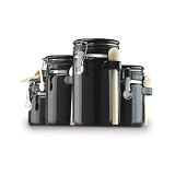 Anchor Home Collection 4-Piece Ceramic Canister Set with Clamp Top Lid and a Wood Spoon, Black by 