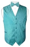 Men's Turquoise Blue Paisley Design Dress Vest and BOWTie Set for Suit or Tuxedo