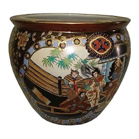 18 Hand Painted Porcelain Fishbowl Planter with Ancient Warrior Scene by Reorient
