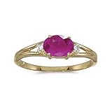 14k Yellow Gold Oval Ruby And Diamond Ring (Size 7)