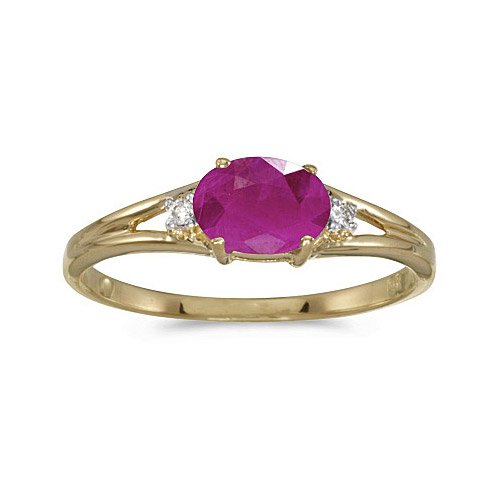 14k Yellow Gold Oval Ruby And Diamond Ring (Size 7)